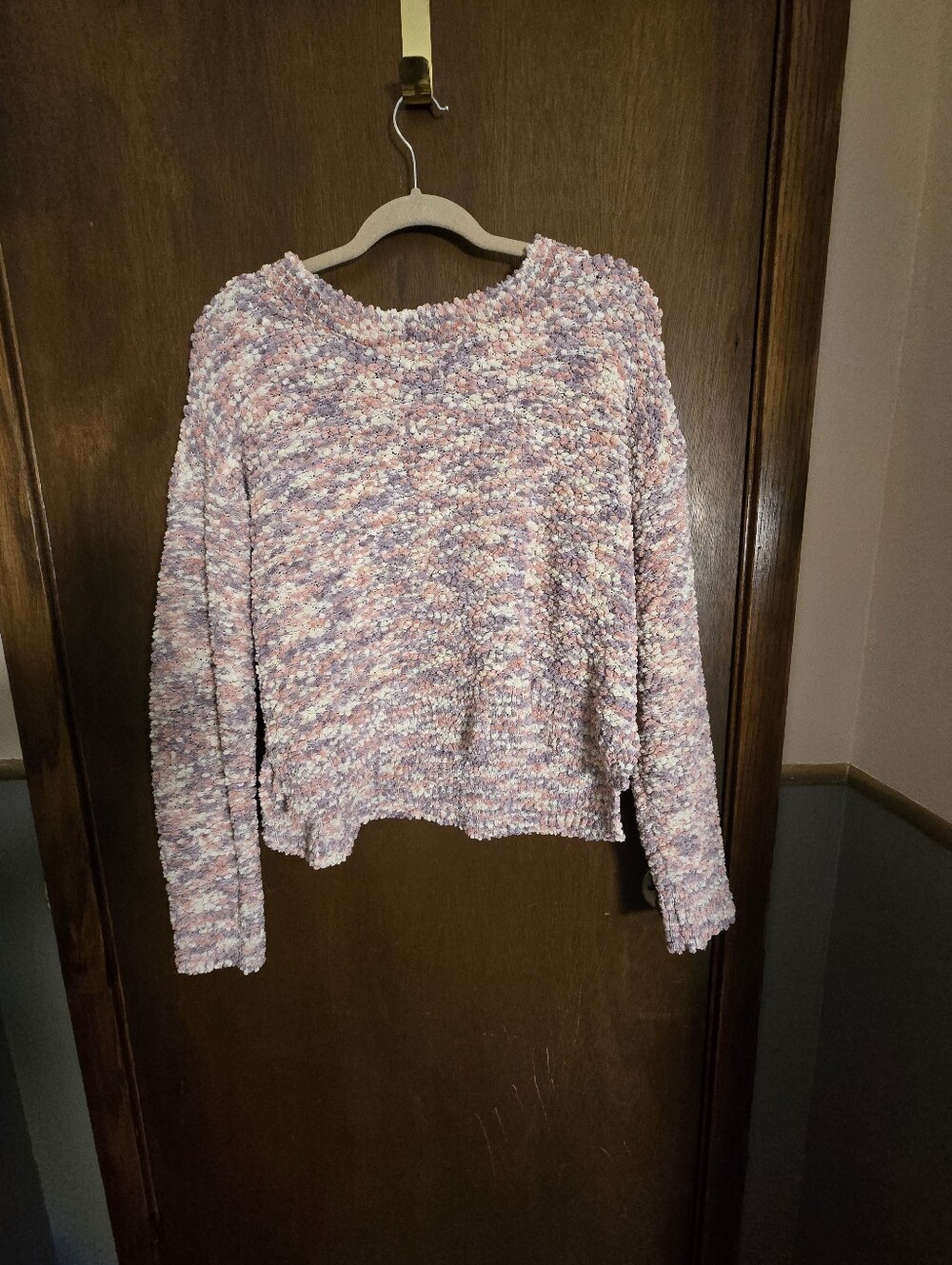 Candie's Pastel Pink Purple Chenille Crewneck Sweater XL